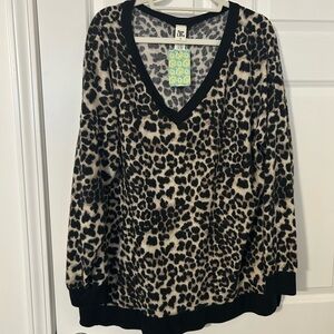 Sew In Love Black and Tan Leopard V-Neck Sweater